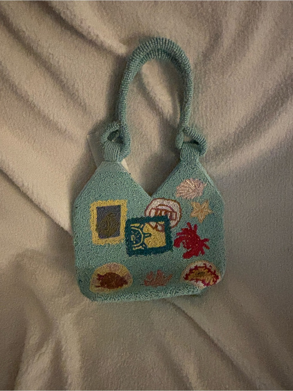 Seafoam Beaded Tote with Sea Creatures Patches